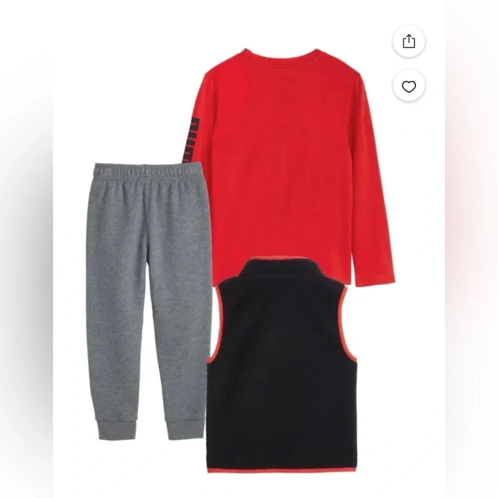 NWT Puma Kids' Red, Black and Gray 3-Piece Pant, Shirt and Vest Set 4T